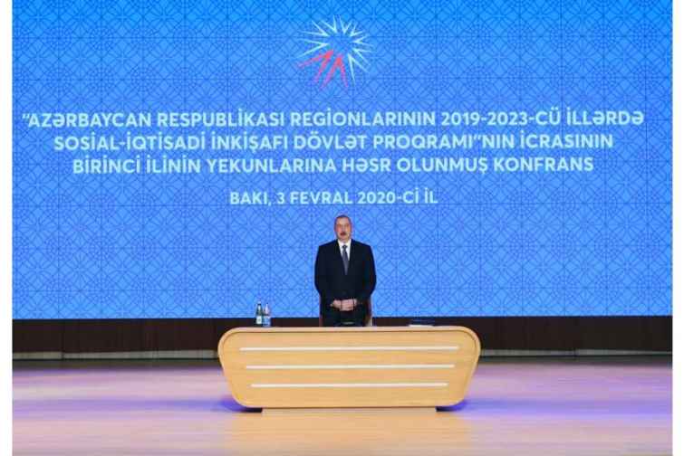 Prezident İlham Əliyevin iştirakı ilə regionların 2019-2023-cü illərdə sosial-iqtisadi inkişafı Dövlət Proqramının icrasının I ilinin yekunlarına həsr olunmuş konfrans keçirilib