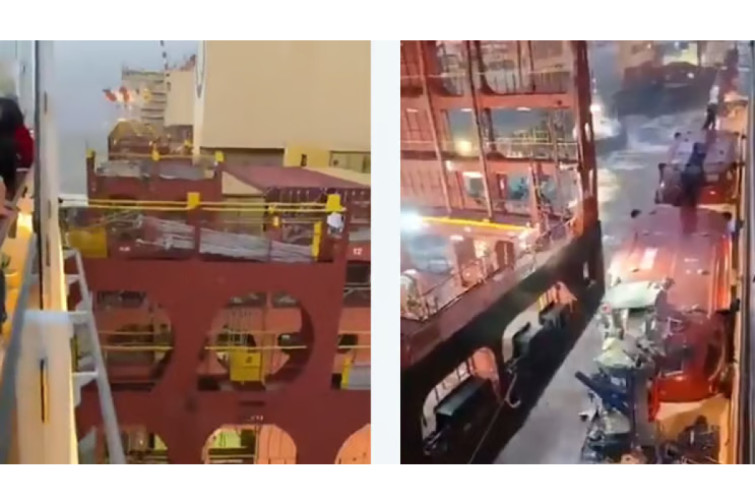 Almaniyada kruiz gəmisi konteyner gəmisinə &ccedil;ırpılıb